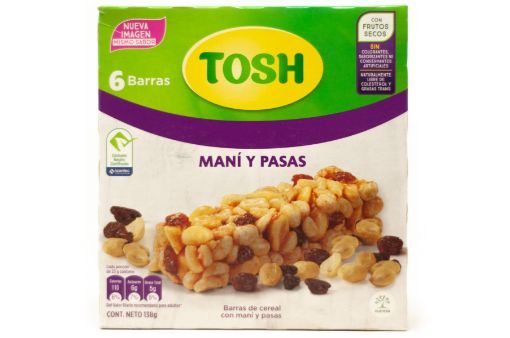 Imagen de BARRA DE CEREAL TOSH CON MANI Y PASAS 6 UND 138 G