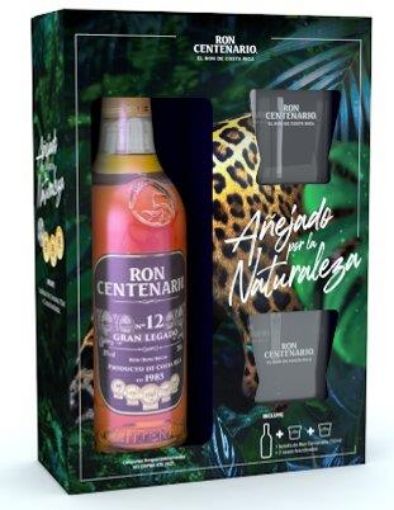 Imagen de OFERTA CENTENARIO 750 ML-RON 750 ML+2 VASOS  