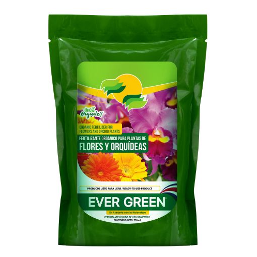 Imagen de FERTILIZANTE ORGANICO EVERGREEN DOY PACK FLORES Y ORQUIDEAS LIQUIDO 750 ml 