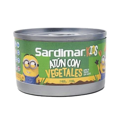 Imagen de ATÚN SARDIMAR KIDS LOMO EN TROZOS CON VEGETALES EN ACEITE 80 g 