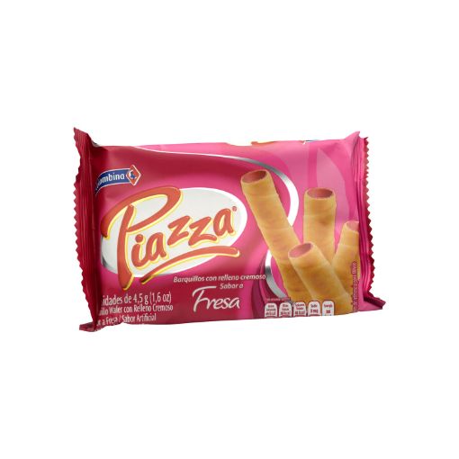 Imagen de BARQUILLO COLOMBINA PIAZZA CON CREMA SABOR FRESA 10 UND 45 G