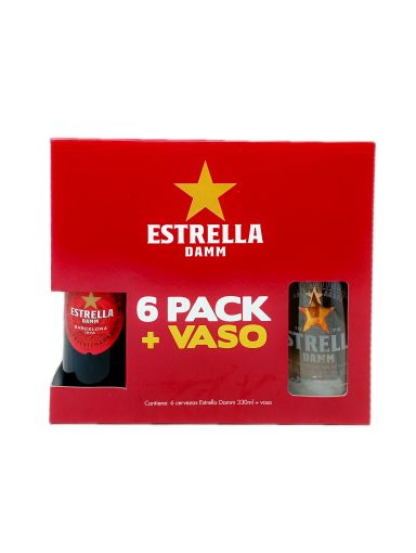 Imagen de OFERTA ESTRELLA DAMM 6 PACK-CERVEZA330 ML+VASO 