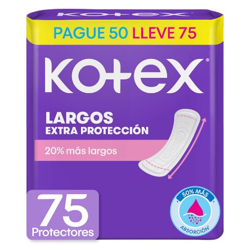 Imagen de PROTECTORES FEMENINOS KOTEX LARGOS PAGUE 50 LLEVE 75 