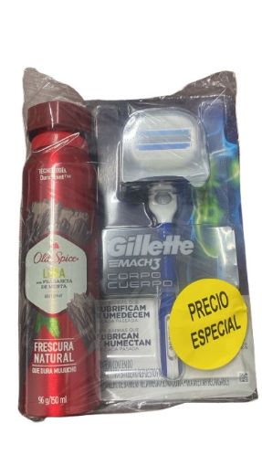 Imagen de OFERTA PRECIO ESPECIAL MÁQUINA DE AFEITAR GILLETTE MACH3 CUERPO + DESODORANTE OLD SPICE PARA HOMBRE LEÑA EN AEROSOL 150 ML 