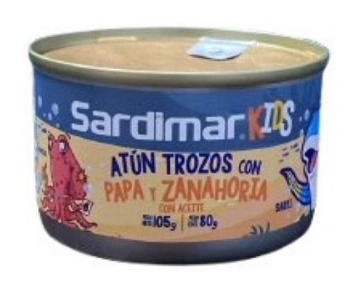 Imagen de ATÚN SARDIMAR KIDS LOMO EN TROZOS CON PAPA Y ZANAHORIA CON ACEITE 80.00 G