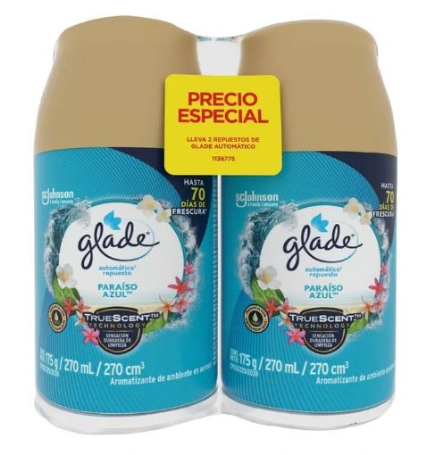 Imagen de OFERTA 2 UND REPUESTO AROMATIZANTE GLADE AUTOMATICO PARAÍSO AZUL 270 ML