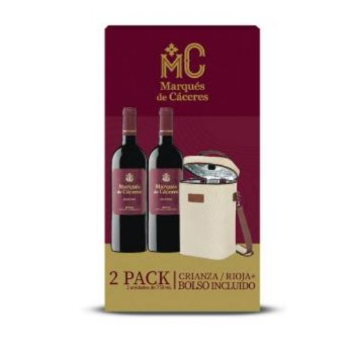Imagen de OFERTA VINO TINTO MARQUES DE CACERES CRIANZA RIOJA 750 ML 2 PACK + BOLSO 