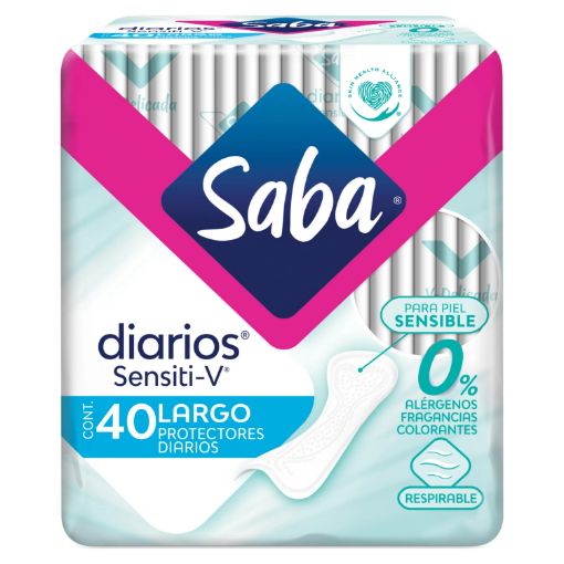 Imagen de PROTECTORES FEMENINOS SABA SENSITI-V DIARIOS LARGOS  40.00 UND