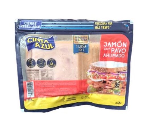 Imagen de JAMON CINTA AZUL DE PAVO AHUMADO MAS DELGADA 454.00 G