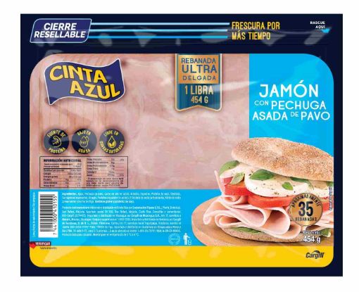 Imagen de JAMON CINTA AZUL DE PECHUGA DE PAVO ASADA 454.00 G