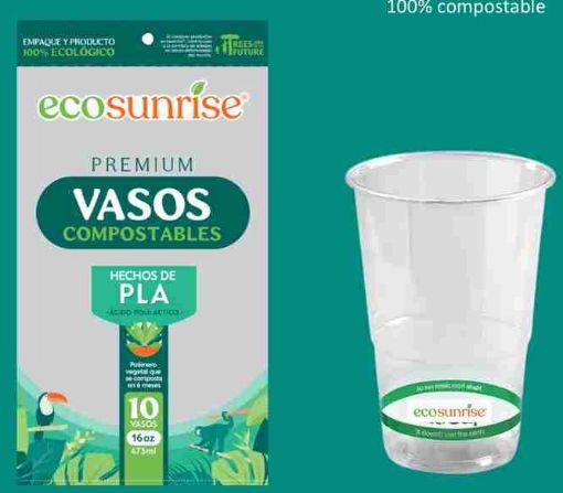Imagen de VASO ECOSUNRISE DE PLA DESECHABLE COMPOSTABLE PREMIUM 16 OZ 10 UND 