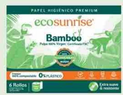 Imagen de PAPEL HIGIENICO ECOSUNRISE PREMIUM BAMBOO 308 HOJAS DOBLES 6.00 UND