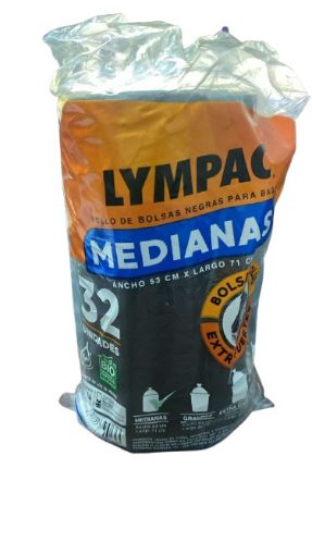 Imagen de BOLSA LYMPAC PARA BASURA MEDIANA NEGRA BIODEGRADABLE ROLLO 32.00 UND