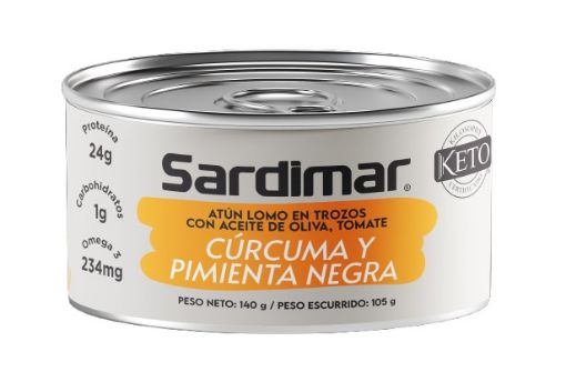 Imagen de ATÚN SARDIMAR LOMO EN TROZOS CON CÚRCUMA Y PIMIENTA NEGRA 