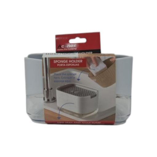 Imagen de DISPENSADOR DE JABON ACENOX CON PORTA ESPONJA PARA FREGADERO 330 ML #MP253342 1 UND